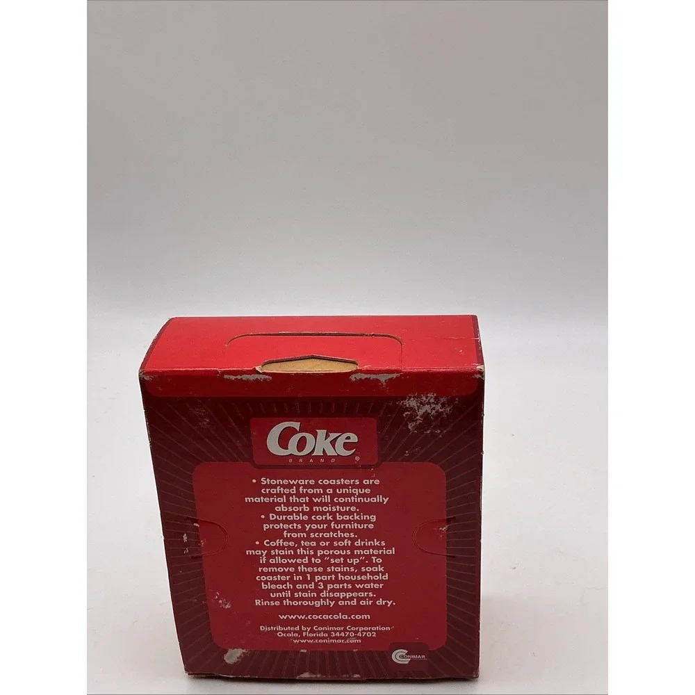Coca Cola stoneware coasters with cork back. Set Of 4.